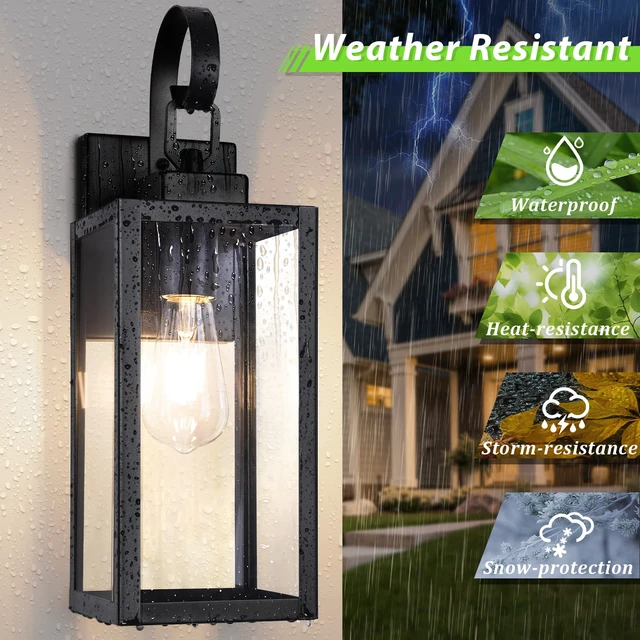 Alt view image 2 of 7 - 16.5" Large Outdoor Wall Light Fixture, Modern Porch Sconce, Black Waterproof, Rust-Resistant, Durable Metal with Clear Glass, Standard E26 Socket, Easy to Install