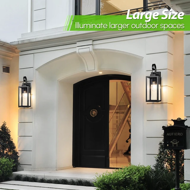 Alt view image 4 of 7 - 16.5" Large Outdoor Wall Light Fixture, Modern Porch Sconce, Black Waterproof, Rust-Resistant, Durable Metal with Clear Glass, Standard E26 Socket, Easy to Install