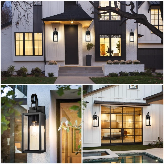Alt view image 7 of 7 - 16.5" Large Outdoor Wall Light Fixture, Modern Porch Sconce, Black Waterproof, Rust-Resistant, Durable Metal with Clear Glass, Standard E26 Socket, Easy to Install