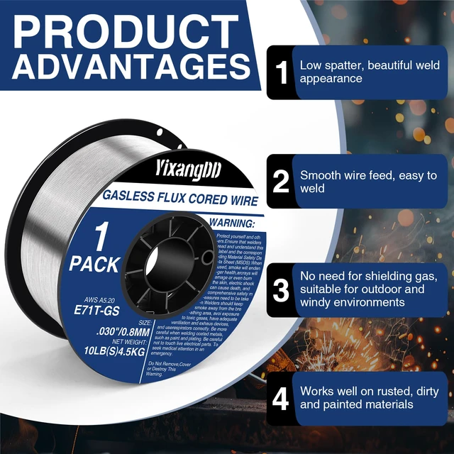 Alt view image 5 of 7 - 1 Pack 030 Flux Core Welding Wire, E71T-GS Mig Welding Wire Gasless Mild Carbon Steel Mig Welding Wire, 10 Lb Flux Core Wire Compatible with Most Welder
