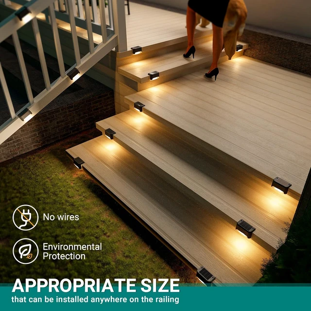 Alt view image 3 of 6 - Solar Deck Lights Outdoor Waterproof LED 12 Pack, Warm White Waterproof LED for Outdoor Stairs, Step, Fence, Yard, Patio, deck and Pathway