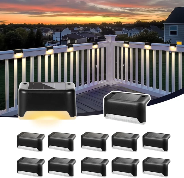 Main image of Solar Deck Lights Outdoor Waterproof LED 12 Pack, Warm White Waterproof LED for Outdoor Stairs, Step, Fence, Yard, Patio, deck and Pathway