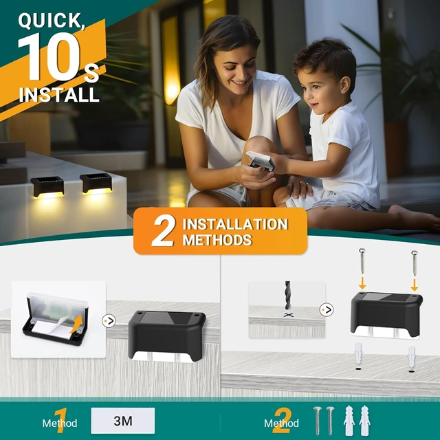 Alt view image 5 of 6 - Solar Deck Lights Outdoor Waterproof LED 12 Pack, Warm White Waterproof LED for Outdoor Stairs, Step, Fence, Yard, Patio, deck and Pathway