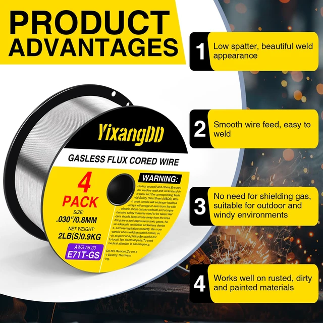 Alt view image 5 of 7 - 4 Pack 030 Flux Core Welding Wire, E71T-GS Mig Welding Wire Gasless Mild Carbon Steel Mig Welding Wire, 2 Lb Flux Core Wire Compatible with Most Welder