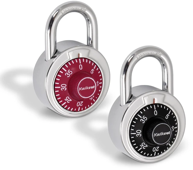 Main image of 3-Digit Combination Dial Padlock, School Gym Locker Lock, 2 in Body, 2 Pack, Black, Red
