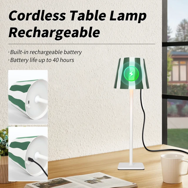 Alt view image 6 of 7 - Outdoor Waterproof Cordless Wireless Rechargeable Portable Top Touch Battery Operated Powered LED Table Lamp Desk Lamp Lights for Restaurant Kitchen Patio Dinner Dining (Green)