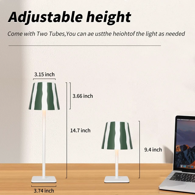 Alt view image 4 of 7 - Outdoor Waterproof Cordless Wireless Rechargeable Portable Top Touch Battery Operated Powered LED Table Lamp Desk Lamp Lights for Restaurant Kitchen Patio Dinner Dining (Green)