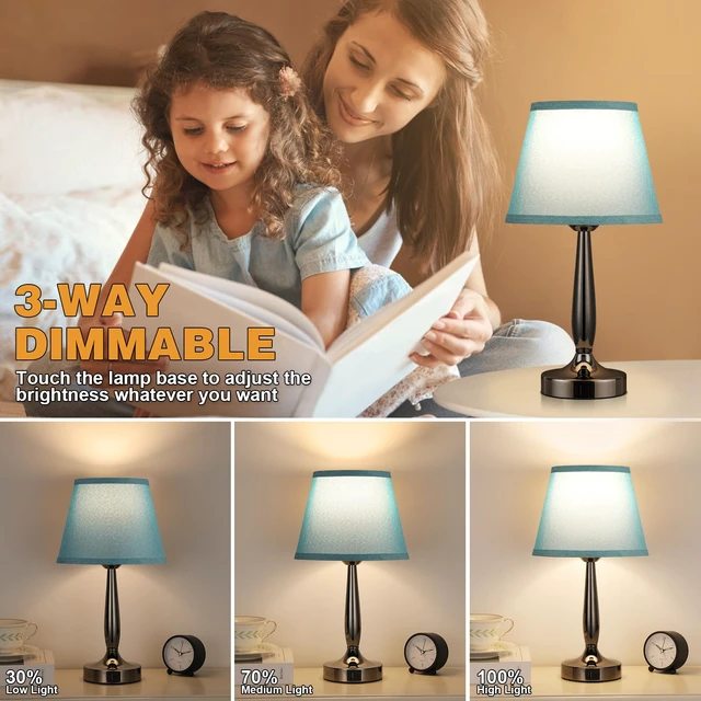 Alt view image 3 of 7 - Touch Bedside Lamp for Bedroom with USB C Port, Small Touch Table Lamp with 2 USB Charging Ports, 3 Way Dimmable Nightstand Lamp for Living Room and Office - Turquoise Blue (LED Bulb Included)