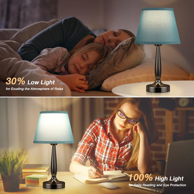 Alt view image 5 of 7 - Touch Bedside Lamp for Bedroom with USB C Port, Small Touch Table Lamp with 2 USB Charging Ports, 3 Way Dimmable Nightstand Lamp for Living Room and Office - Turquoise Blue (LED Bulb Included)