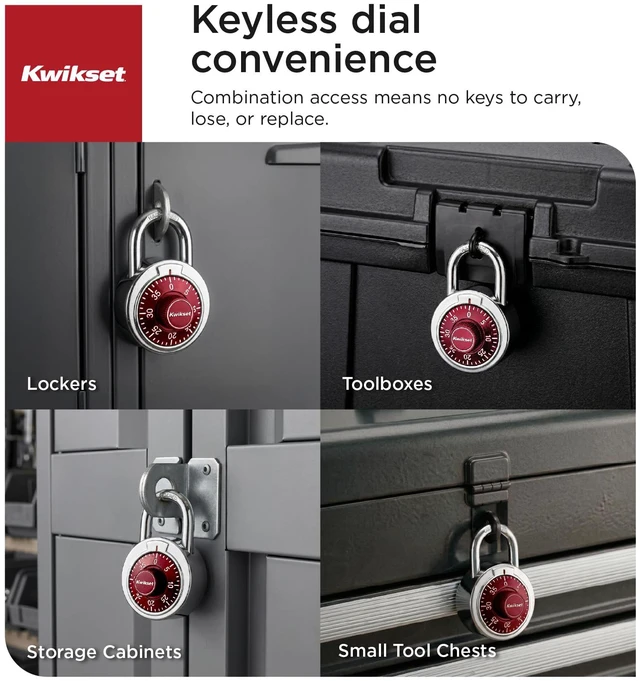 Alt view image 4 of 6 - 3-Digit Combination Dial Padlock, School Gym Locker Lock, 2 in Body, 2 Pack, Black, Red