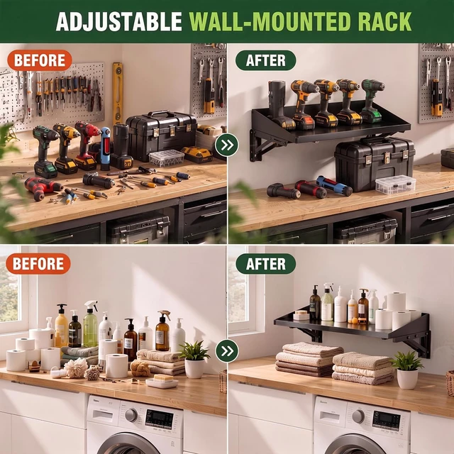 Alt view image 7 of 7 - Magnetic Folding Shelf, 40LBS Heavy Duty Magnetic Mounted Rack for Garage, Workshop, RV,Power Tools,Toolbox,1Set Storage Shelves with Lip for Workshop Kitchen Office