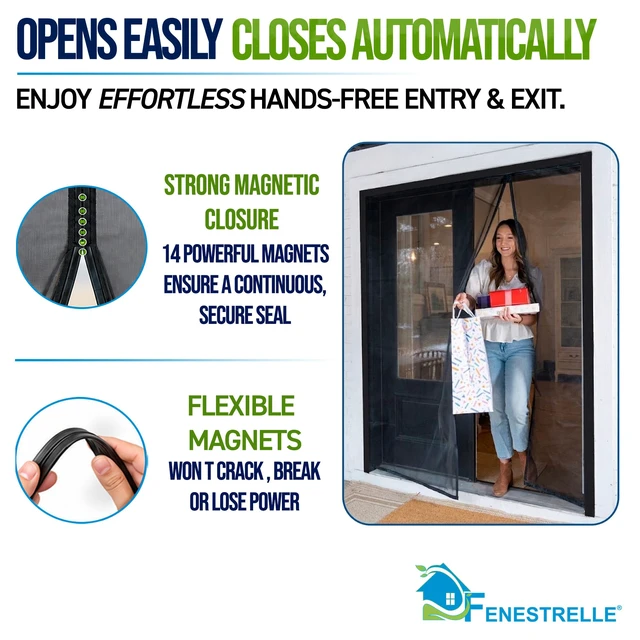 Alt view image 7 of 7 - Magnetic Screen Door for French & Sliding Door, 72" x 80" White Trim, Black Mesh, Heavy Duty Fiberglass, Self Closing Magnetic Seal, Pet & Kid Friendly, Fits Standard 72" x 80" Doors