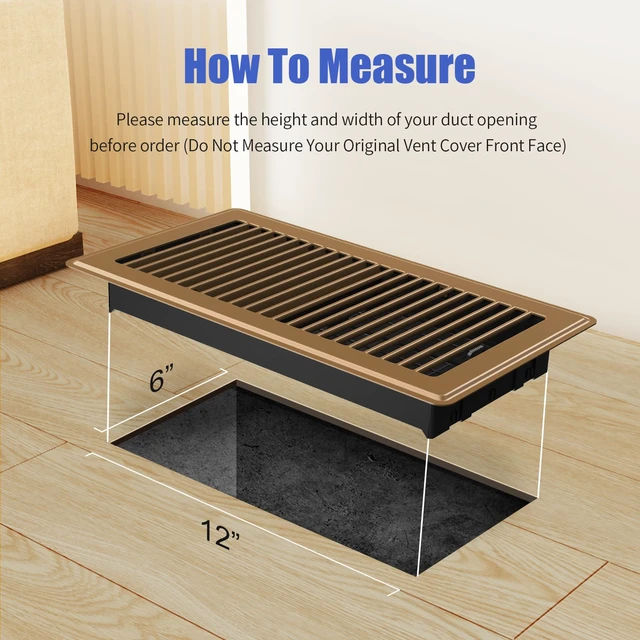 Alt view image 3 of 7 - Floor Register Fits 6x12 or 12x6 Duct Opening, 4 Pack Brown Floor Vents Heavy Duty Walkable Floor Vent Covers, Adjustable Airflow HVAC Air Vents, Steel Rust-Proof Vent Covers for Home & Office