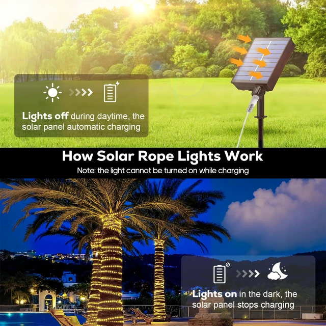 Alt view image 4 of 7 - Solar Rope Lights, 66FT 200LED Outdoor Christmas Fairy Light (Warm White) Type C & Solar, With Remote, Waterproof, Timing, 8 Modes, for for Garden Patio Porch Pool, Warm Christmas Decoration