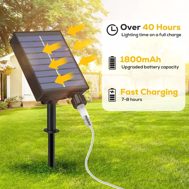 Alt view image 2 of 7 - Solar Rope Lights, 66FT 200LED Outdoor Christmas Fairy Light (Warm White) Type C & Solar, With Remote, Waterproof, Timing, 8 Modes, for for Garden Patio Porch Pool, Warm Christmas Decoration