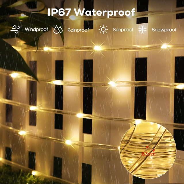 Alt view image 5 of 7 - Solar Rope Lights, 66FT 200LED Outdoor Christmas Fairy Light (Warm White) Type C & Solar, With Remote, Waterproof, Timing, 8 Modes, for for Garden Patio Porch Pool, Warm Christmas Decoration