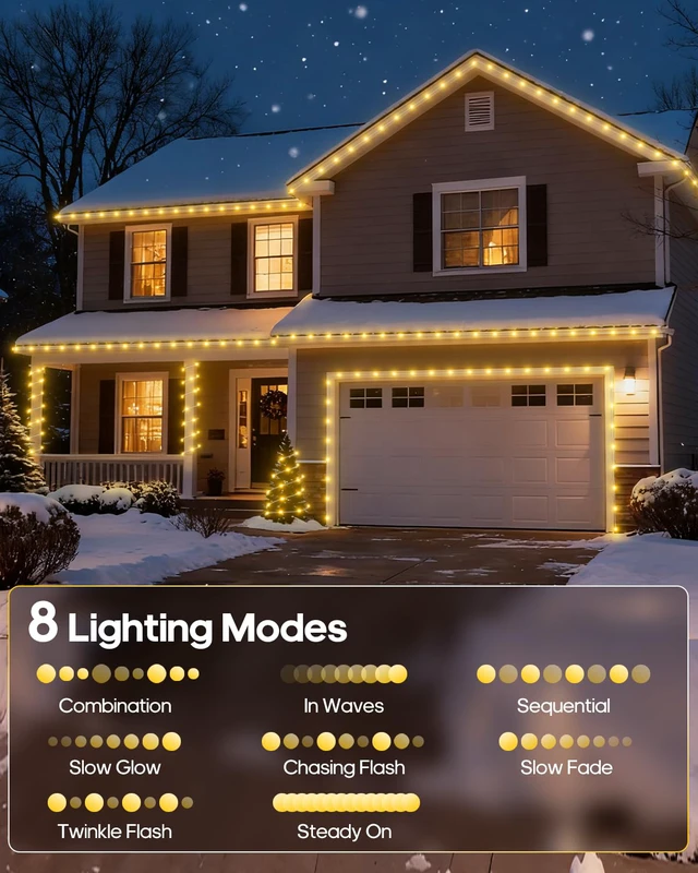 Alt view image 7 of 7 - Solar Rope Lights, 66FT 200LED Outdoor Christmas Fairy Light (Warm White) Type C & Solar, With Remote, Waterproof, Timing, 8 Modes, for for Garden Patio Porch Pool, Warm Christmas Decoration