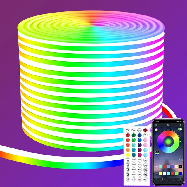 Main image of 50ft RGB LED neon Rope Lights LED neon Lights with Remote Control/APP Control IP65 Waterproof Flexible Neon LED Strip Lights for Bedroom Room Outdoors Décor