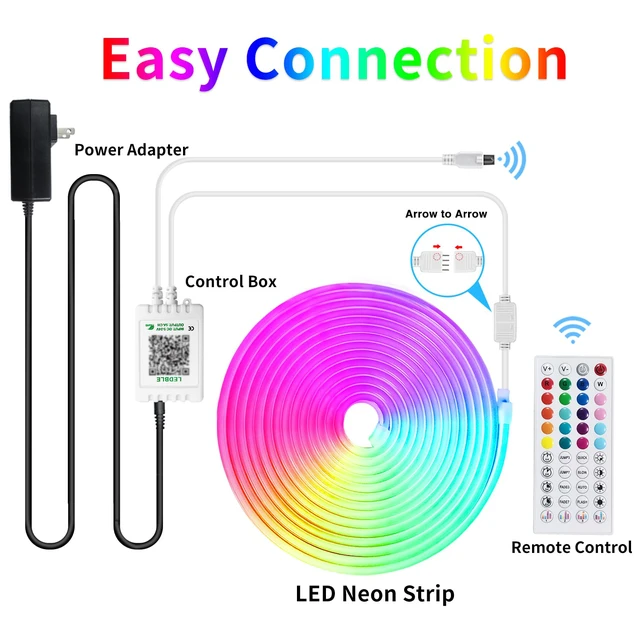 Alt view image 7 of 7 - 50ft RGB LED neon Rope Lights LED neon Lights with Remote Control/APP Control IP65 Waterproof Flexible Neon LED Strip Lights for Bedroom Room Outdoors Décor
