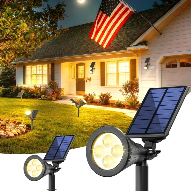 Main image of 2 Pack Solar Spot Lights Outdoor Waterproof with Focus Beam Solar SpotLights for Flag Tree, 2 Lighting Modes, Solar Landscape Lights for Yard Garden Lawn Pathway, Warm White
