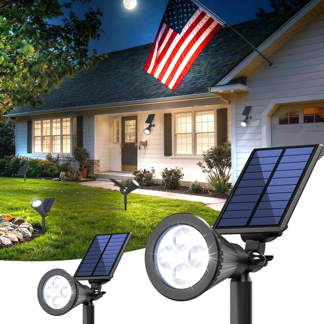 Main image of 2 Pack Solar Spot Lights Outdoor Waterproof with Focus Beam Solar SpotLights for Flag Tree, 2 Lighting Modes, Solar Landscape Lights for Yard Garden Lawn Pathway, Cool White