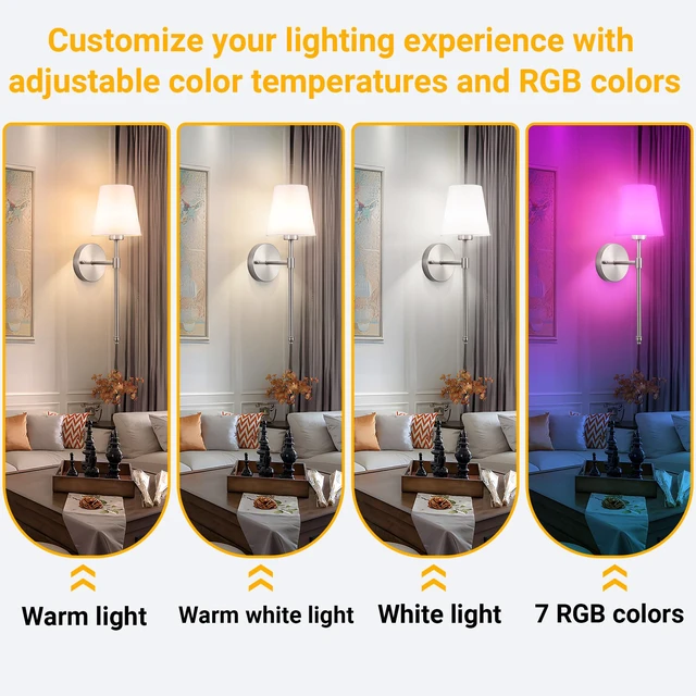 Alt view image 4 of 7 - Peel and Stick Wall Sconces, Stick On Wall Sconce Set of 2, Battery Operated Wireless Wall Light, No Drill Adhesive Wall Lamp, Corn Bulb with 10000mAh Rechargeable Battery, Bedroom Wall Decor
