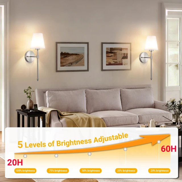 Alt view image 5 of 7 - Peel and Stick Wall Sconces, Stick On Wall Sconce Set of 2, Battery Operated Wireless Wall Light, No Drill Adhesive Wall Lamp, Corn Bulb with 10000mAh Rechargeable Battery, Bedroom Wall Decor