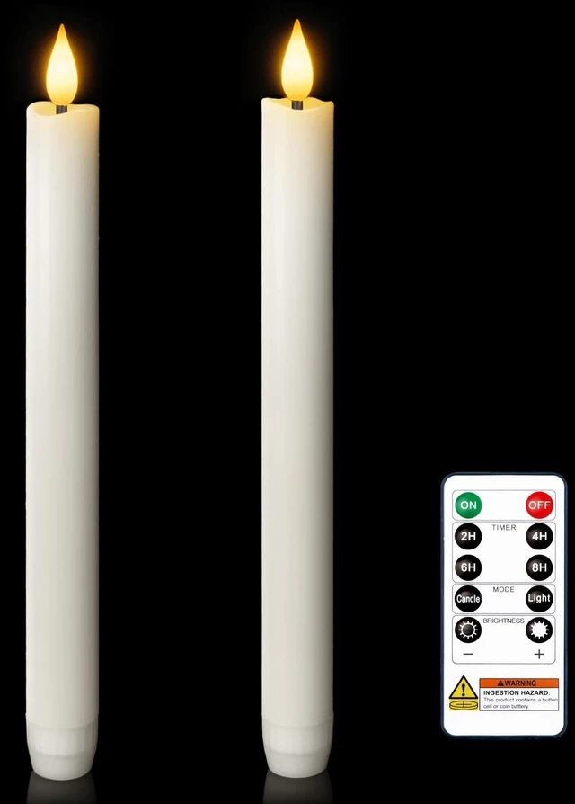 Main image of 2 Pcs White Flameless Taper Candles with Remote and Timer, Real Wax Made 9.6" Battery Operated Candle Stick Flickering, Led Taper Candles with Lifelike Flame for Indoor Home Decor