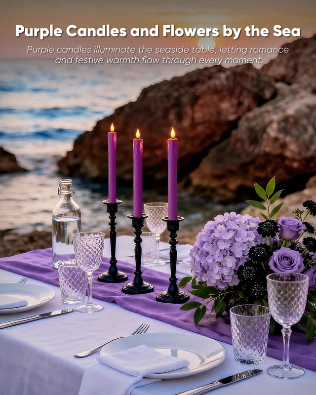 Alt view image 7 of 7 - 9.6 Inches Real Wax Purple Flameless Taper Candles with Remote Timer, 2 Pcs LED Fake Candlesticks, Battery Candle with 3D Flickering Flame for Wedding, Dinner, Xmas Anniversary Decor