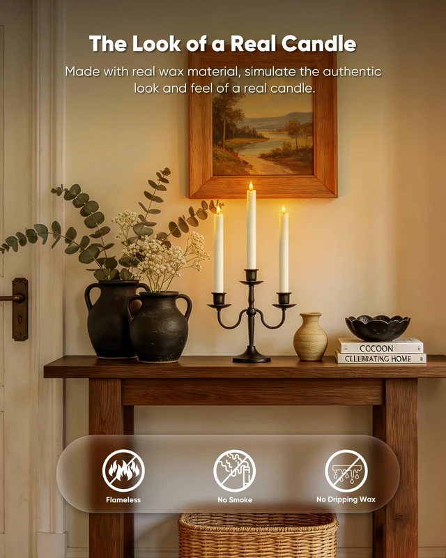 Alt view image 2 of 7 - 2 Pcs White Flameless Taper Candles with Remote and Timer, Real Wax Made 9.6" Battery Operated Candle Stick Flickering, Led Taper Candles with Lifelike Flame for Indoor Home Decor