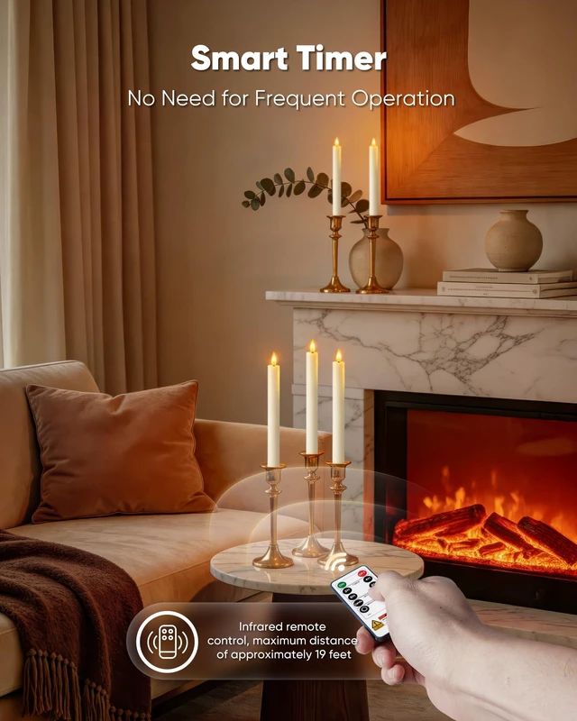 Alt view image 6 of 7 - 2 Pcs White Flameless Taper Candles with Remote and Timer, Real Wax Made 9.6" Battery Operated Candle Stick Flickering, Led Taper Candles with Lifelike Flame for Indoor Home Decor