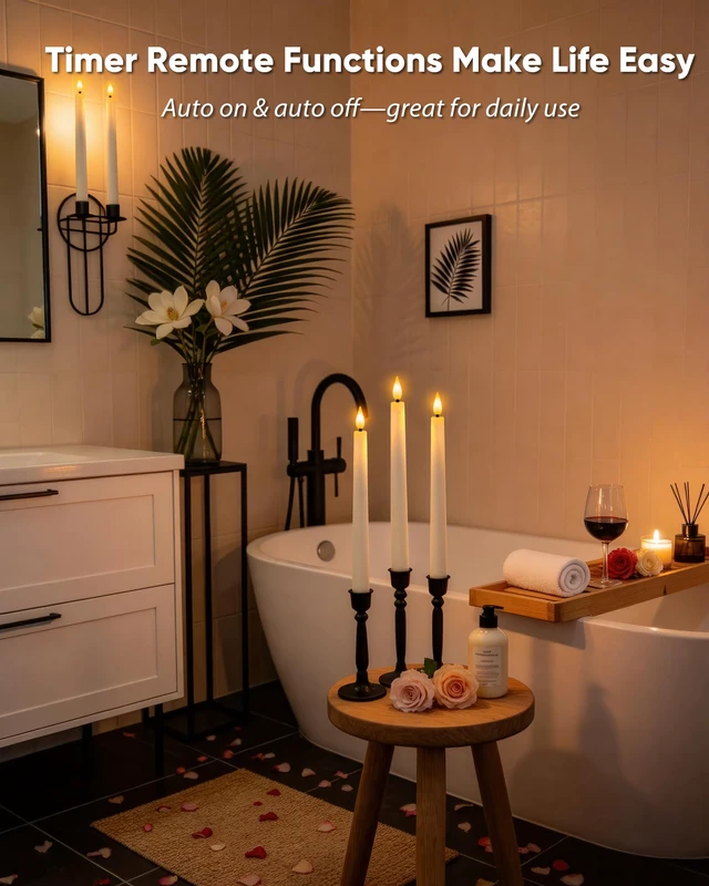 Alt view image 3 of 7 - 2 Pcs Waxy Flameless Taper Candles with Remote, Flickering Battery Operated Taper Candle, Led Flameless Candlesticks Classic Tall Candles for Home, Wedding, Party, Ivory, 9.6 inches
