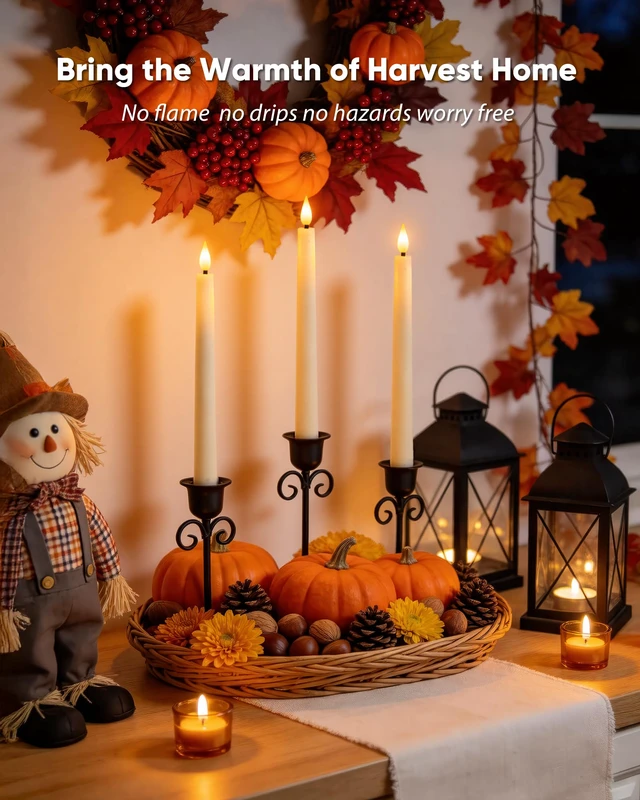 Alt view image 5 of 7 - 2 Pcs Waxy Flameless Taper Candles with Remote, Flickering Battery Operated Taper Candle, Led Flameless Candlesticks Classic Tall Candles for Home, Wedding, Party, Ivory, 9.6 inches