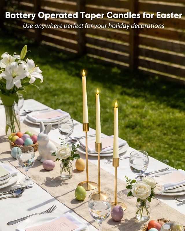 Alt view image 7 of 7 - 2 Pcs Waxy Flameless Taper Candles with Remote, Flickering Battery Operated Taper Candle, Led Flameless Candlesticks Classic Tall Candles for Home, Wedding, Party, Ivory, 9.6 inches