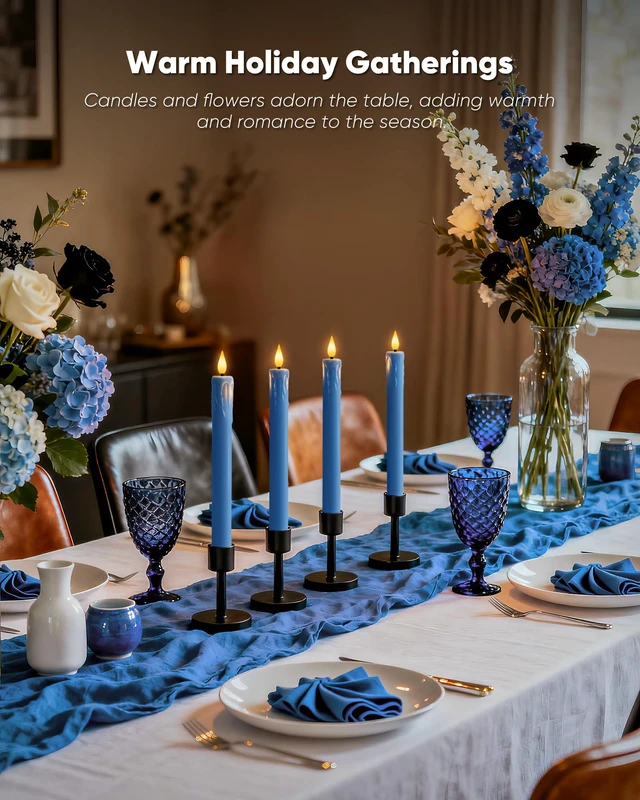Alt view image 2 of 7 - 9.6 Inches Real Wax Blue Flameless Taper Candles with Remote Timer, 2 Pcs LED Fake Candlesticks, Battery Candle with 3D Flickering Flame for Wedding, Dinner, Xmas Anniversary Decor