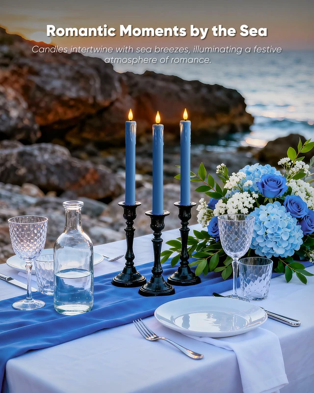 Alt view image 3 of 7 - 9.6 Inches Real Wax Blue Flameless Taper Candles with Remote Timer, 2 Pcs LED Fake Candlesticks, Battery Candle with 3D Flickering Flame for Wedding, Dinner, Xmas Anniversary Decor
