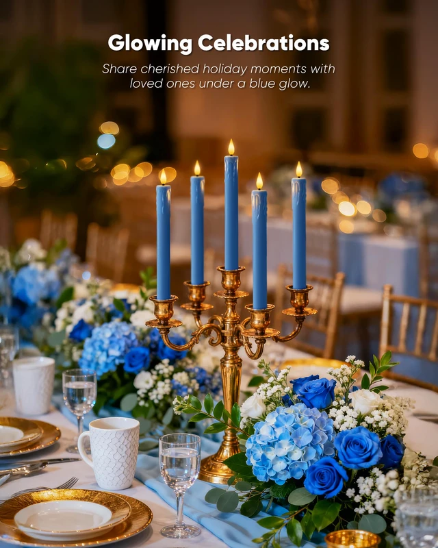 Alt view image 5 of 7 - 9.6 Inches Real Wax Blue Flameless Taper Candles with Remote Timer, 2 Pcs LED Fake Candlesticks, Battery Candle with 3D Flickering Flame for Wedding, Dinner, Xmas Anniversary Decor