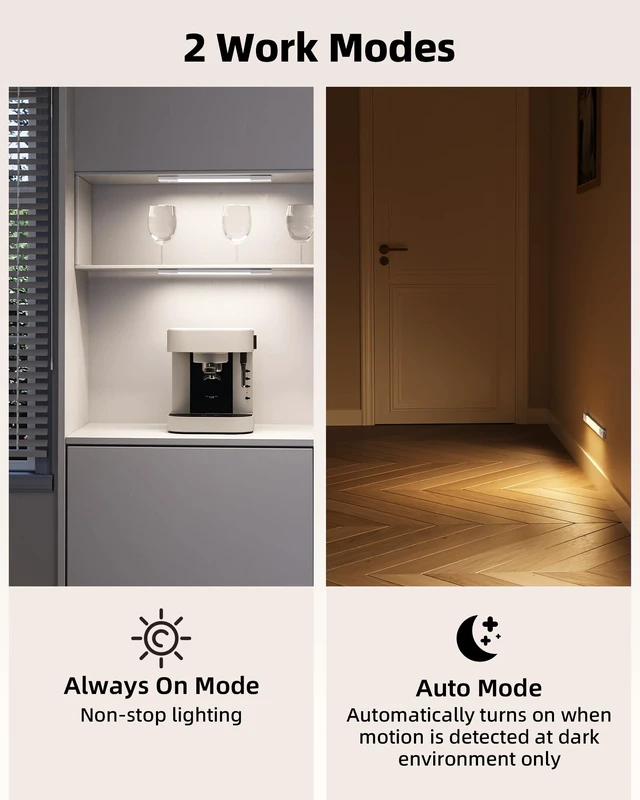 Alt view image 3 of 7 - Under Cabinet Lighting, Wireless Closet Lights, 50 LED Rechargeable Motion Sensor Light, Dimmable, 3 Color Temperatures, 11.8 inch Counter lights for Kitchen, Pantry, Bedroom, Wardrobe (3 Pack)