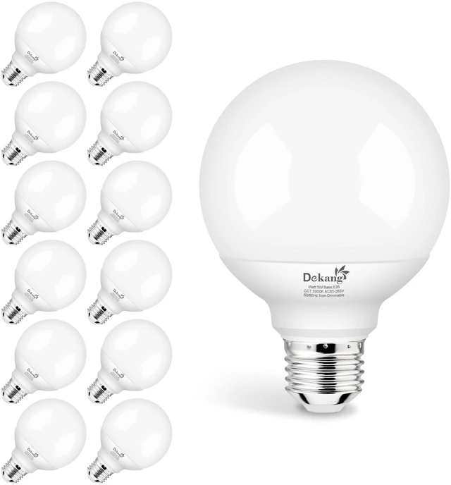 Main image of 12 Pack LED Globe Light Bulbs 5000K Daylight E26 Base 60W Equivalent 500LM, 5W, CRI 85+, Non-dimmable Standard Base LED Globe Light bulbs for Bathroom Vanity Mirror