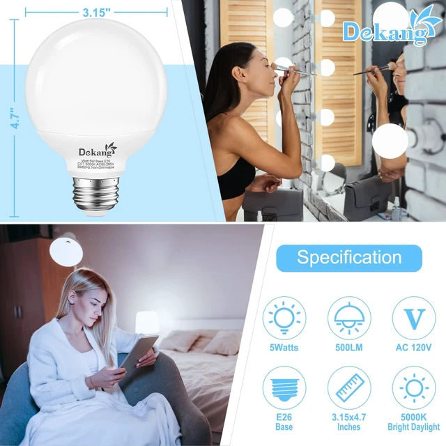 Alt view image 2 of 7 - 12 Pack LED Globe Light Bulbs 5000K Daylight E26 Base 60W Equivalent 500LM, 5W, CRI 85+, Non-dimmable Standard Base LED Globe Light bulbs for Bathroom Vanity Mirror