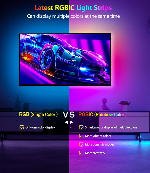 Alt view image 2 of 7 - Led Lights for Bedroom, 33ft Led Chasing Effect Dream ICRGB Light Strip, USB Smart Light Strips APP Control Music Sync Color Changing Led Strip Lights with Remote for Home christmas Decoration