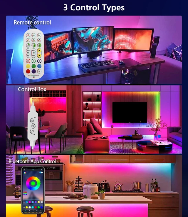 Alt view image 3 of 7 - Led Lights for Bedroom, 33ft Led Chasing Effect Dream ICRGB Light Strip, USB Smart Light Strips APP Control Music Sync Color Changing Led Strip Lights with Remote for Home christmas Decoration