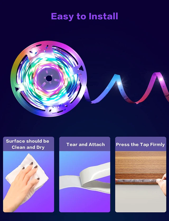 Alt view image 7 of 7 - Led Lights for Bedroom, 33ft Led Chasing Effect Dream ICRGB Light Strip, USB Smart Light Strips APP Control Music Sync Color Changing Led Strip Lights with Remote for Home christmas Decoration