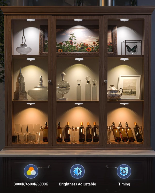 Alt view image 4 of 7 - Rechargeable Puck Lights with Remote Control, 3 Color Temperatures and Timing Function, Dimmable Tap Light, Stick on Under Cabinet Lights, LED Puck Lights for Kitchen, Closet and Shelf(6 Pack)