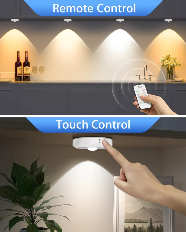 Alt view image 3 of 7 - Rechargeable Puck Lights with Remote Control, 3 Color Temperatures and Timing Function, Dimmable Tap Light, Stick on Under Cabinet Lights, LED Puck Lights for Kitchen, Closet and Shelf(6 Pack)