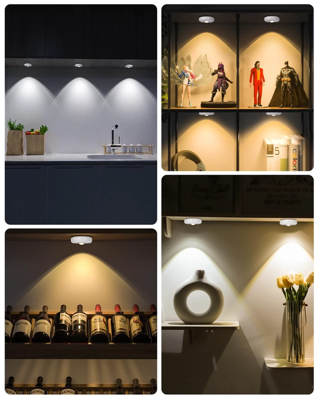 Alt view image 6 of 7 - Rechargeable Puck Lights with Remote Control, 3 Color Temperatures and Timing Function, Dimmable Tap Light, Stick on Under Cabinet Lights, LED Puck Lights for Kitchen, Closet and Shelf(6 Pack)