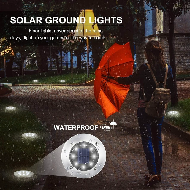 Alt view image 4 of 7 - Solar Ground Lights Outdoor, 12 Pack 8 LED Solar Disk Lights Waterproof Garden In-ground Pathway Light Landscape Lighting for Lawn,Yard,Deck,Patio,Walkway (White)