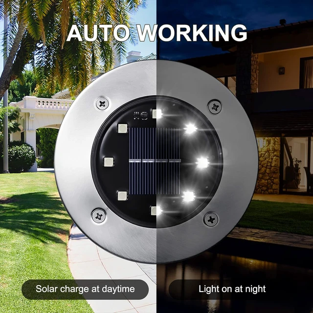 Alt view image 5 of 7 - Solar Ground Lights Outdoor, 12 Pack 8 LED Solar Disk Lights Waterproof Garden In-ground Pathway Light Landscape Lighting for Lawn,Yard,Deck,Patio,Walkway (White)
