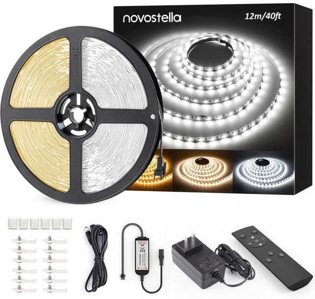 Main image of 40ft Tunable White LED Strip Light Dimmable 3000K-6500K 24V Remote Control Warm White Daylight Flexible Tape Light for Christmas Living Room Cabinet Counter Bedroom Kitchen Bar Ceiling