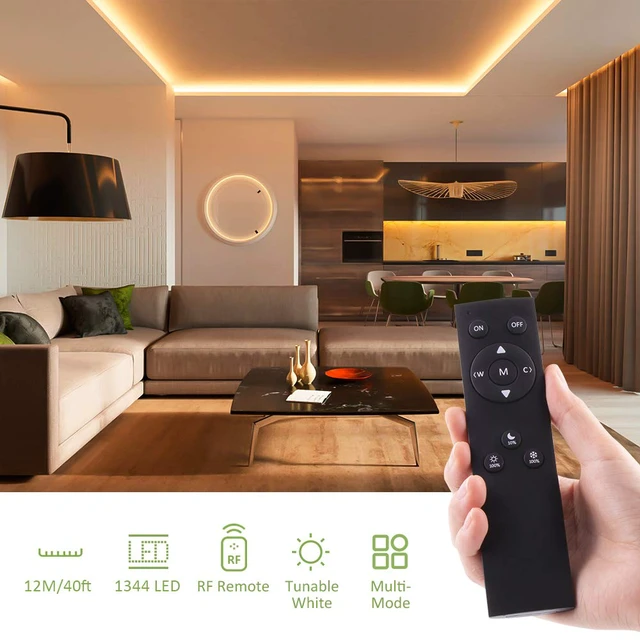 Alt view image 4 of 7 - 40ft Tunable White LED Strip Light Dimmable 3000K-6500K 24V Remote Control Warm White Daylight Flexible Tape Light for Christmas Living Room Cabinet Counter Bedroom Kitchen Bar Ceiling